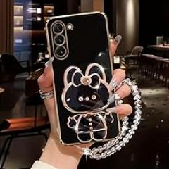 Rabbit Makeup Mirror Adhesive Phone Stand, Hollow Out Lazy Desktop Holder, Universal Portable Electronic Device Stand for iPhone, Samsung, and All Smartphones (Black)