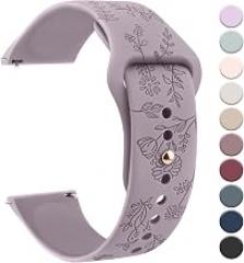 Meliya 20mm 22mm Flower Engraved Watch Bands Quick Release Replacement Wristband, Soft Silicone Bands Waterproof Sport Replacement Straps for Women Men