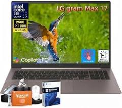 LG gram Max 17 Inch Touchscreen Laptop, Intel Core Ultra 7 355, 32 GB RAM, 1 TB SSD, WQXGA IPS Display, WiFi 7, Thunderbolt 4, Backlit KB, AI Copilot+ PC, Lightweight Business Notebook, Windows 11 Pro