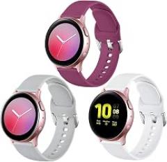 Lerobo Compatible with Samsung Galaxy Active 2 Watch Bands 40mm 44mm, Galaxy Watch Active Bands, Galaxy Watch bands 42mm, 20mm Silicone Sport Strap,3 Pack,Small,White,Gray,Wine