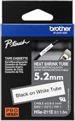 Brother Genuine Pro Tape HSe-211E Heat Shrink Tubing - Black on White, 5.2mm Wide, 1.5m Long