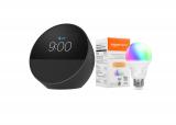 Echo Spot with Amazon Basics Smart Color Bulb Black
