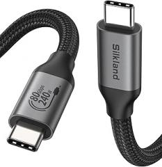 Silkland 80Gbps USB 4 for Thunderbolt 5 Cable, [USB-IF Certified] 120Gbps Bandwidth for 16K/Dual 8K, 240W Charging, High Speed USB C Cable Compatible Thunderbolt 4, MacBook,iPhone 17, Mac Mini,SSD,4FT