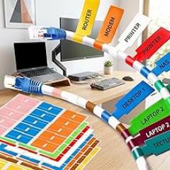 300Pcs Cable Labels, 10 Colors Wire Labels Electrical, Waterproof Cord Label Electronics Tags for Cables Management, Self-Adhesive Cable Label Tags for Handwriting Network Cables & Electronic Wires
