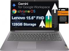 Lenovo Chromebook 15 (15.6'' FHD Display, 4GB RAM, 128GB Storage (64GB eMMC + 64GB SD Card) 2TB Cloud Storage, Intel Celeron), Home & Student Laptop, Wi-Fi 6, Chrome OS (Renewed)