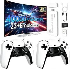 2026 New Wireless Retro Game Console, with Dual 2.4G Wireless Controllers, 23 Emulators and 40000+Games, Plug and Play 4K HDMI TV Game Stick (128G) White