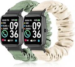 Sunnyson 22mm Bands for Veryfit IDW13/IDW16/IDW19/IDW26/IDW28 Smartwatch，2 Pack Elastic Fabric Scrunchie Straps for Fitvii H57/H56/Fitpolo/Toobur id208 Plus Women