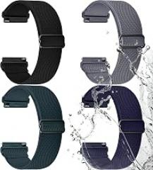 Fullmosa Water-Resistant Nylon Watch Band 20mm Compatible with Vivoactive 6 5/ Venu Sq/Forerunner 165, Elastic Stretchy Watch Strap for Men and Women (Black/Deep Grey/Dark Green/Midnight Blue)
