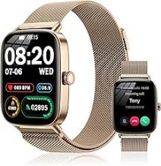 Smart Watch for Women Fitness Tracker Gold | Bluetooth Make Answer Call, Waterproof, Android iPhone Samsung Compatible, Sleep Heart Rate Monitor, Pedometer